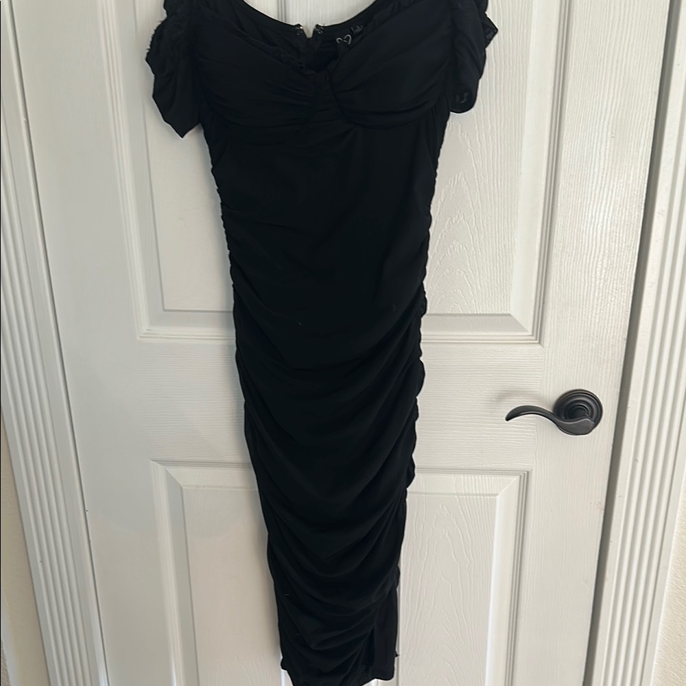 Windsor Elegant Rouched Black Off-Shoulder Dress